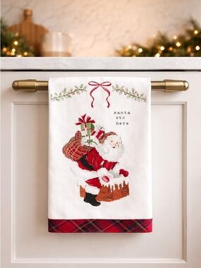 NWT Mudpie Santa Stop Here Printed Kitchen Towel